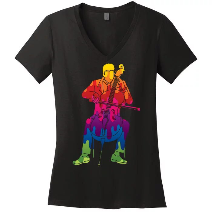 Colorful Guy Playing The Cello Women's V-Neck T-Shirt