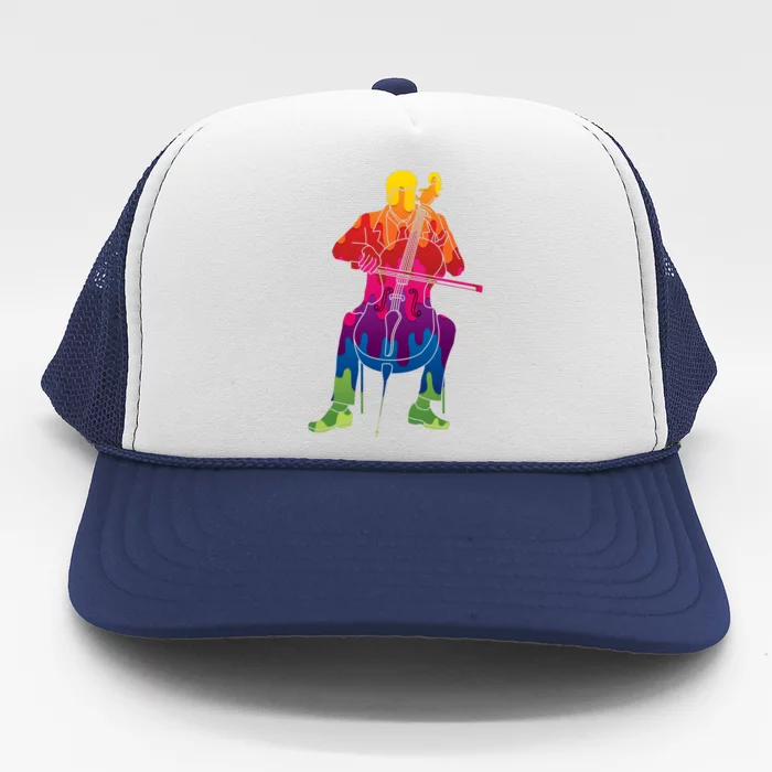 Colorful Guy Playing The Cello Trucker Hat