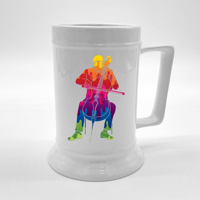 Colorful Guy Playing The Cello Front & Back Beer Stein