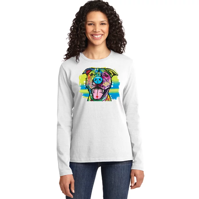 Colorful Happy Pitbull Ladies Long Sleeve Shirt