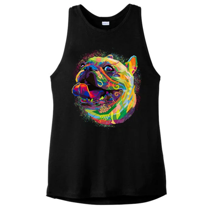 Colorful Happy Pug Smiling Ladies Tri-Blend Wicking Tank