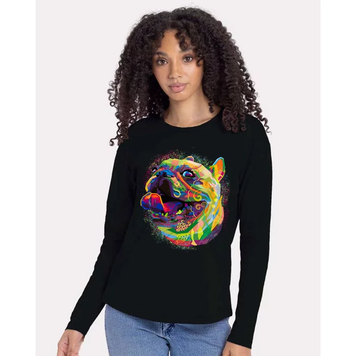 Colorful Happy Pug Smiling Womens Cotton Relaxed Long Sleeve T-Shirt