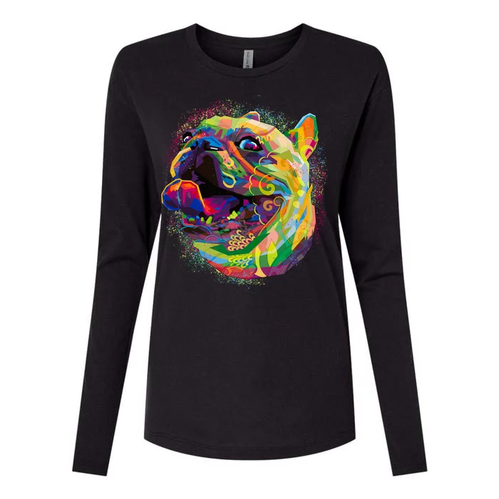 Colorful Happy Pug Smiling Womens Cotton Relaxed Long Sleeve T-Shirt