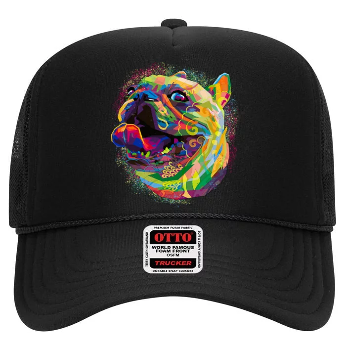 Colorful Happy Pug Smiling High Crown Mesh Trucker Hat