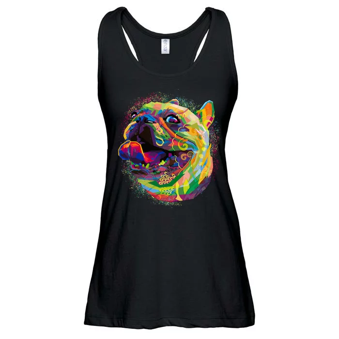 Colorful Happy Pug Smiling Ladies Essential Flowy Tank