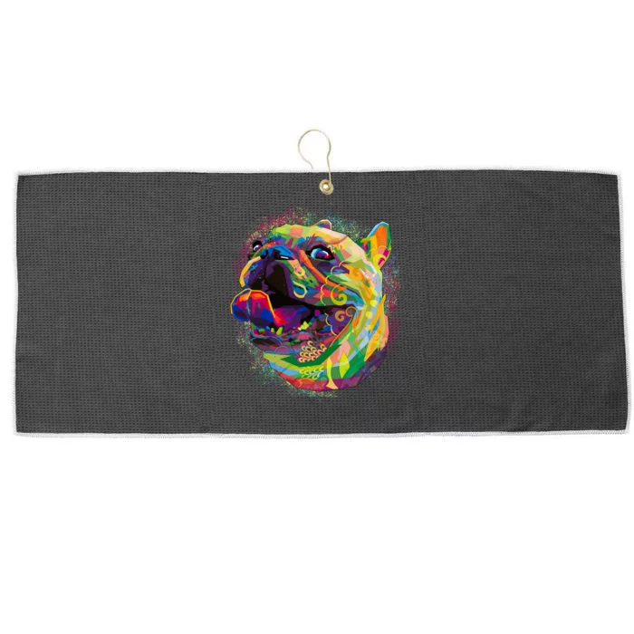 Colorful Happy Pug Smiling Large Microfiber Waffle Golf Towel