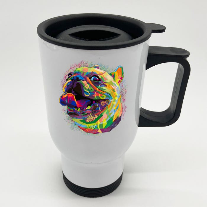 Colorful Happy Pug Smiling Front & Back Stainless Steel Travel Mug