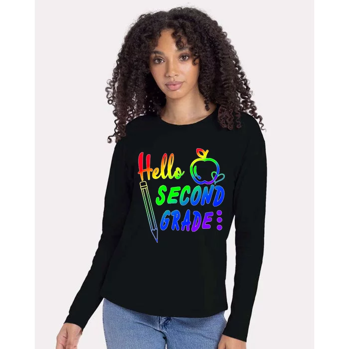 Colorful Hello Second Grade Womens Cotton Relaxed Long Sleeve T-Shirt