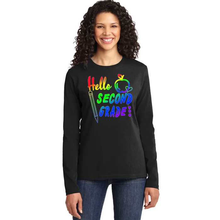 Colorful Hello Second Grade Ladies Long Sleeve Shirt