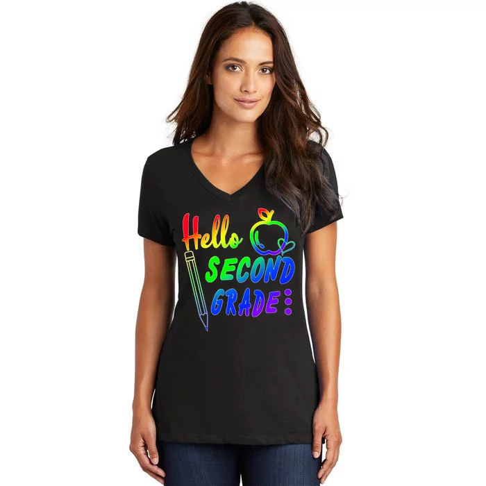 Colorful Hello Second Grade Women's V-Neck T-Shirt