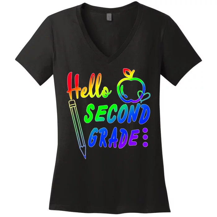 Colorful Hello Second Grade Women's V-Neck T-Shirt