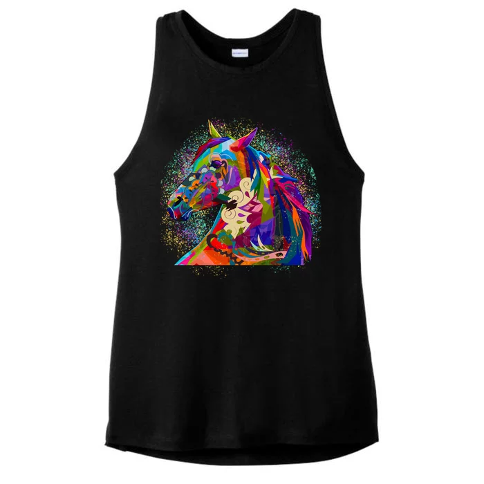 Colorful Horse Head Pattern Ladies Tri-Blend Wicking Tank