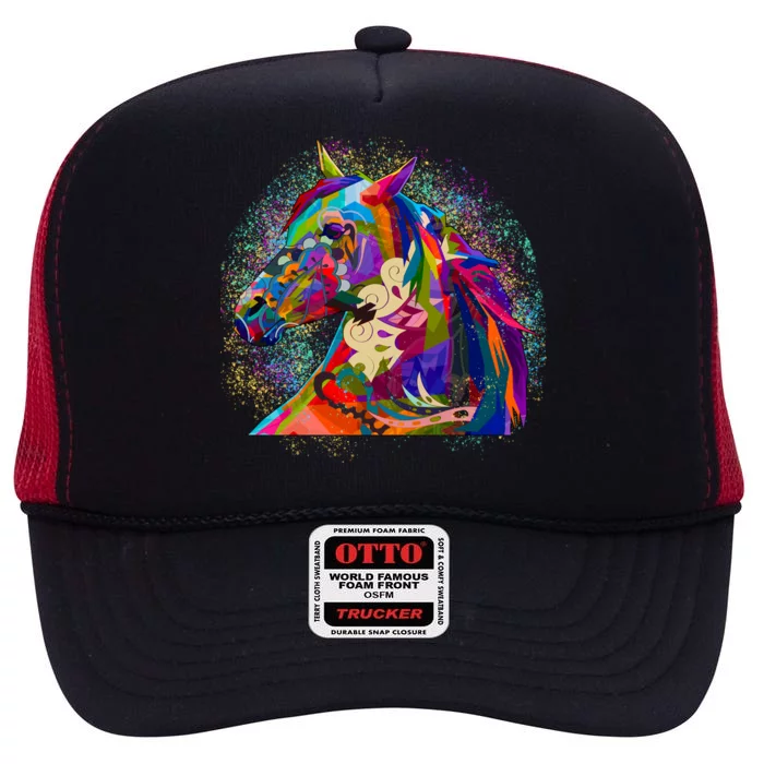 Colorful Horse Head Pattern High Crown Mesh Trucker Hat