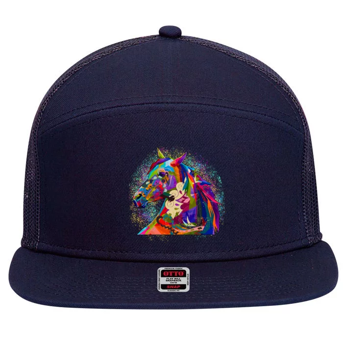 Colorful Horse Head Pattern 7 Panel Mesh Trucker Snapback Hat