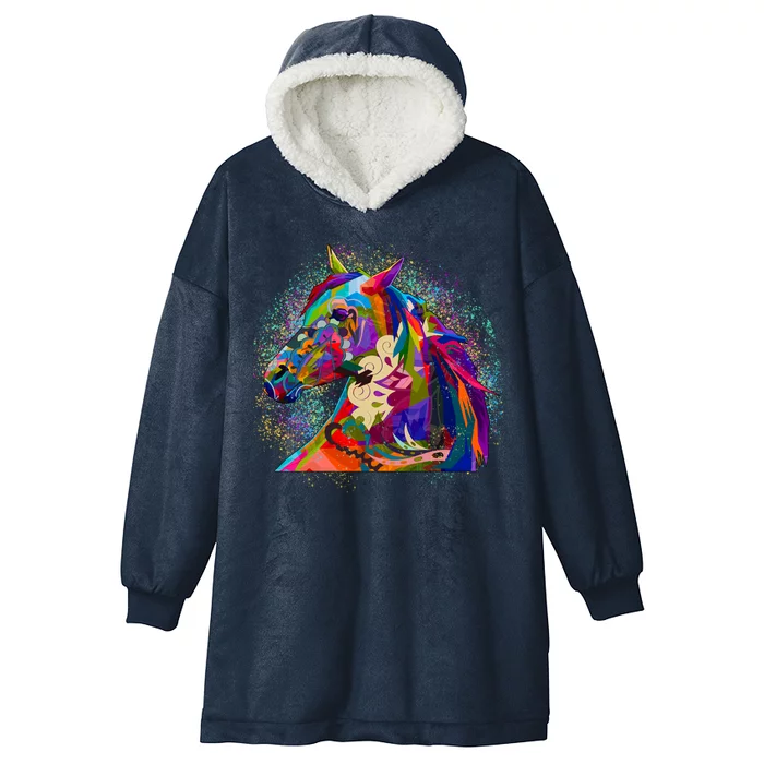 Colorful Horse Head Pattern Hooded Wearable Blanket