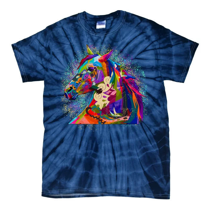 Colorful Horse Head Pattern Tie-Dye T-Shirt