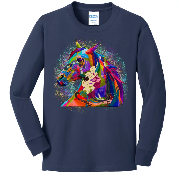 Colorful Horse Head Pattern Kids Long Sleeve Shirt