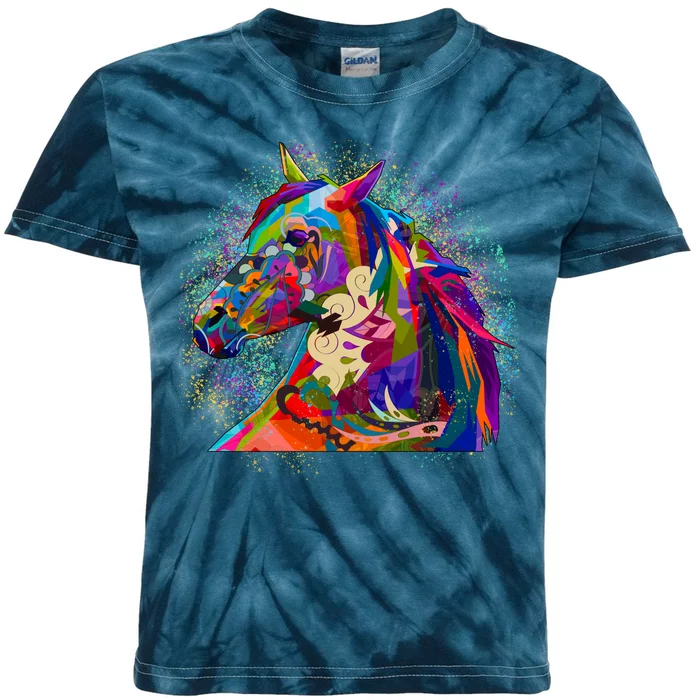 Colorful Horse Head Pattern Kids Tie-Dye T-Shirt