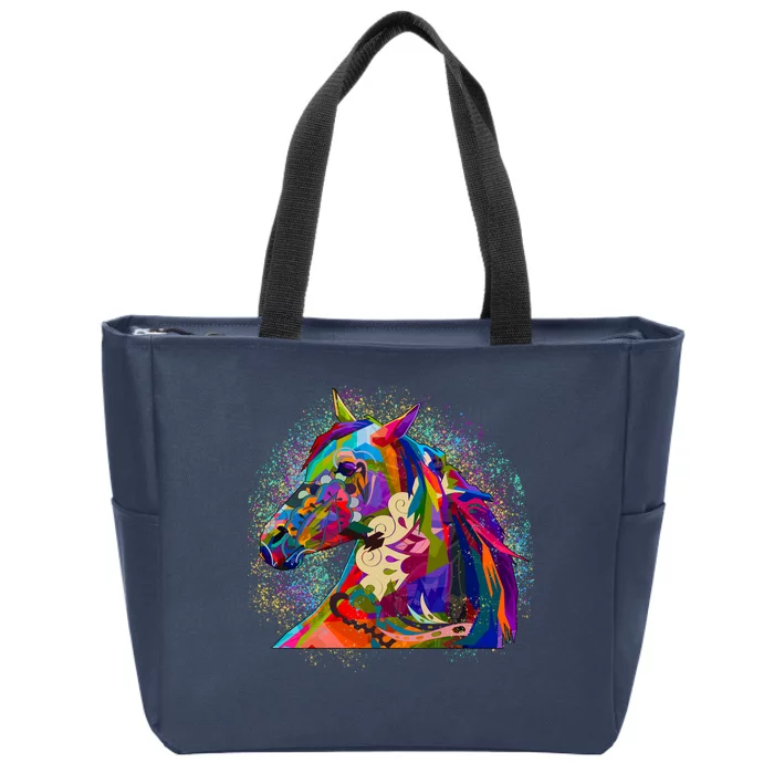 Colorful Horse Head Pattern Zip Tote Bag