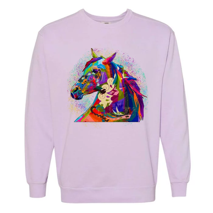 Colorful Horse Head Pattern Garment-Dyed Sweatshirt