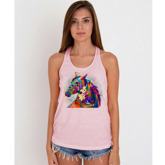 Colorful Horse Head Pattern Women's Knotted Racerback Tank