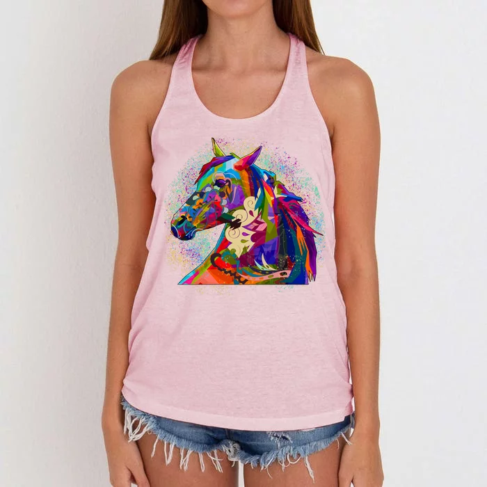 Colorful Horse Head Pattern Women's Knotted Racerback Tank