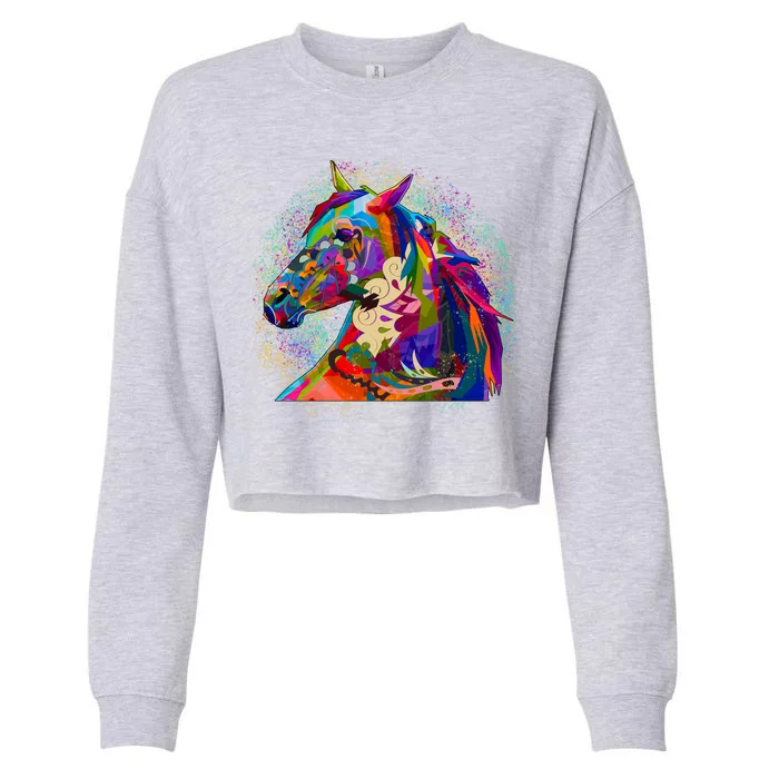 Colorful Horse Head Pattern Cropped Pullover Crew