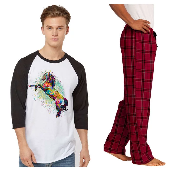 Colorful Horse Prancing Raglan Sleeve Pajama Set