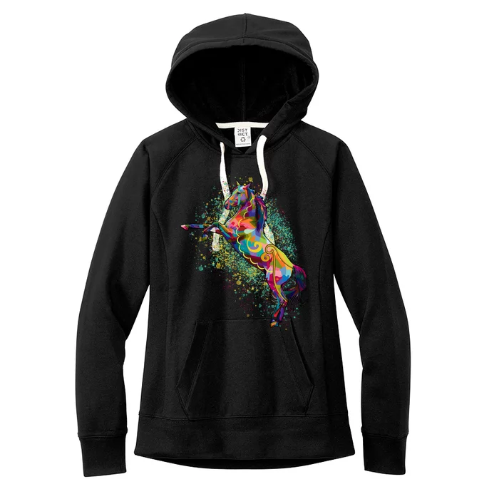 Colorful Horse Prancing Women's Fleece Hoodie