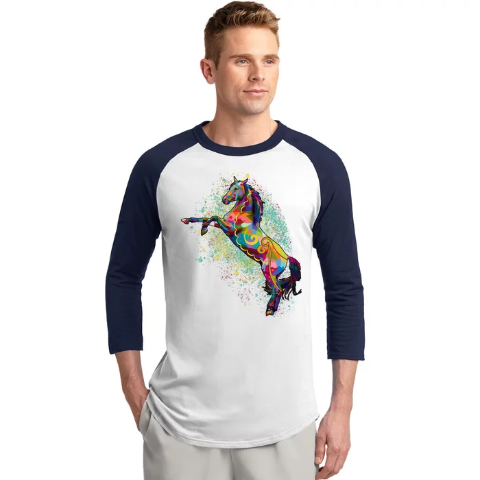 Colorful Horse Prancing Baseball Sleeve Shirt