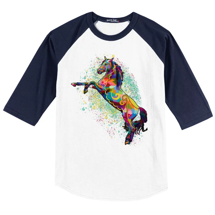 Colorful Horse Prancing Baseball Sleeve Shirt