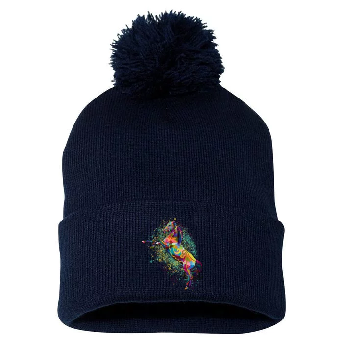 Colorful Horse Prancing Pom Pom 12in Knit Beanie