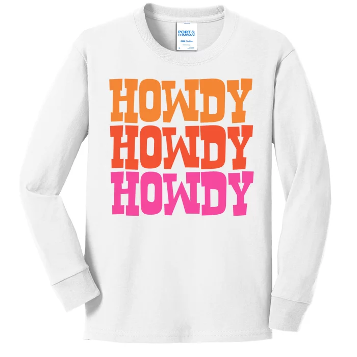 Colorful Howdy Retro Kids Long Sleeve Shirt