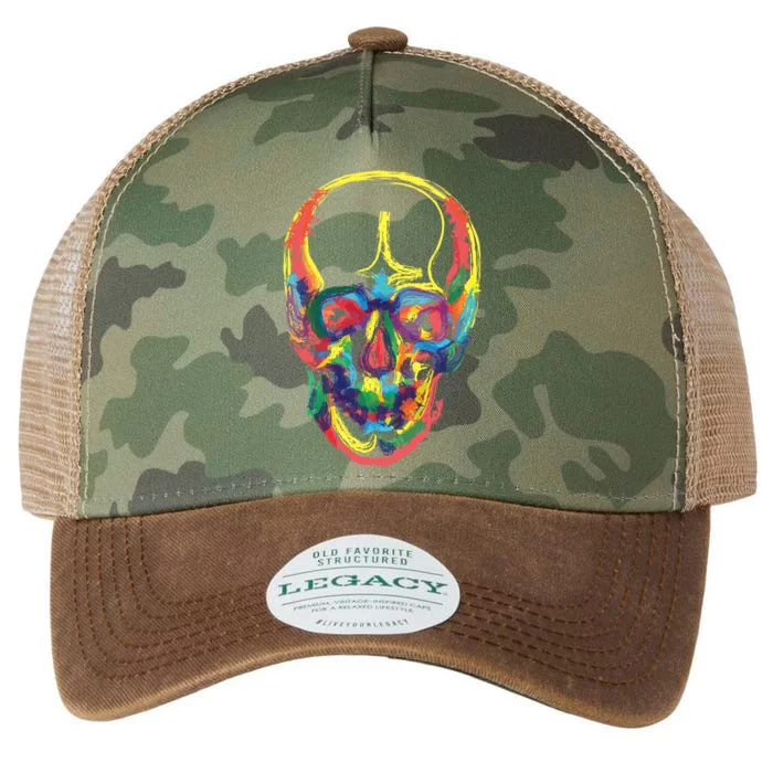 Colorful Human Splatter Skull Legacy Tie Dye Trucker Hat