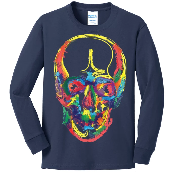 Colorful Human Splatter Skull Kids Long Sleeve Shirt