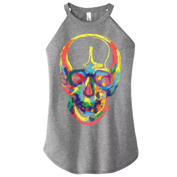 Colorful Human Splatter Skull Women’s Perfect Tri Rocker Tank