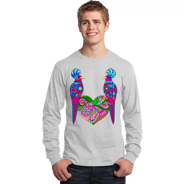 Colorful Jungle Birds Abstract Heart Tall Long Sleeve T-Shirt