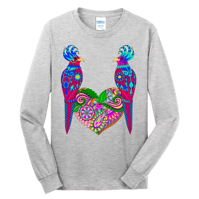 Colorful Jungle Birds Abstract Heart Tall Long Sleeve T-Shirt