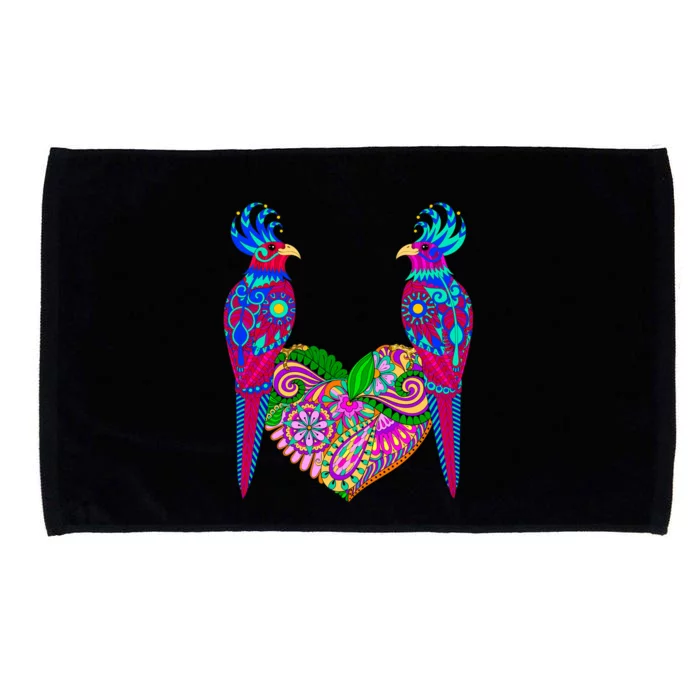 Colorful Jungle Birds Abstract Heart Microfiber Hand Towel