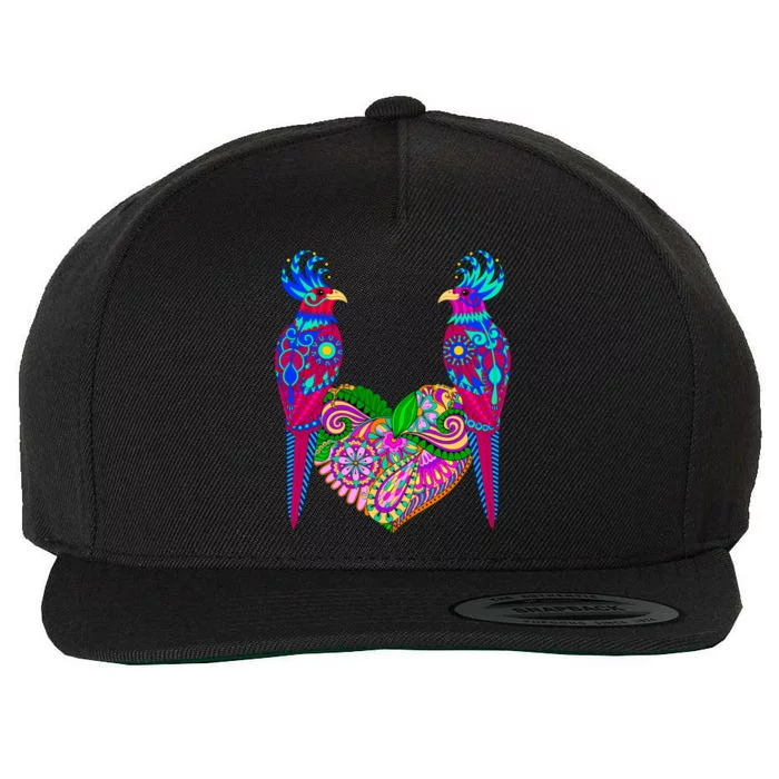 Colorful Jungle Birds Abstract Heart Wool Snapback Cap