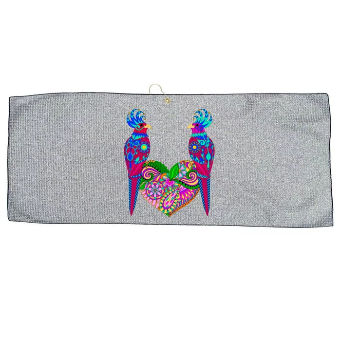 Colorful Jungle Birds Abstract Heart Large Microfiber Waffle Golf Towel