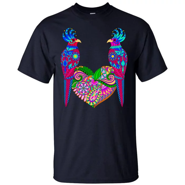 Colorful Jungle Birds Abstract Heart Tall T-Shirt