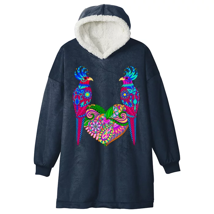 Colorful Jungle Birds Abstract Heart Hooded Wearable Blanket