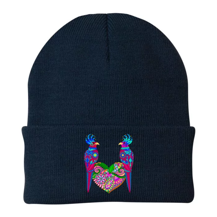 Colorful Jungle Birds Abstract Heart Knit Cap Winter Beanie