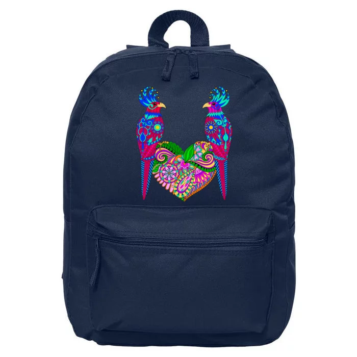 Colorful Jungle Birds Abstract Heart 16 in Basic Backpack