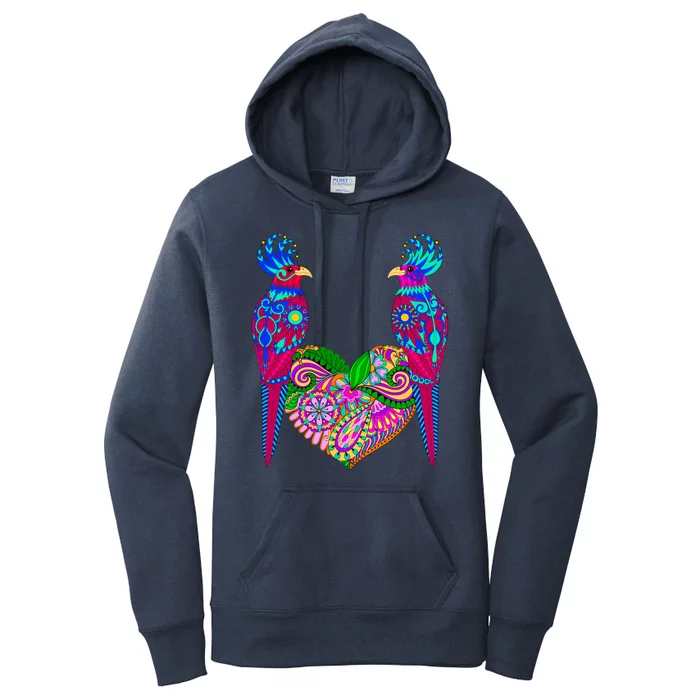 Colorful Jungle Birds Abstract Heart Women's Pullover Hoodie