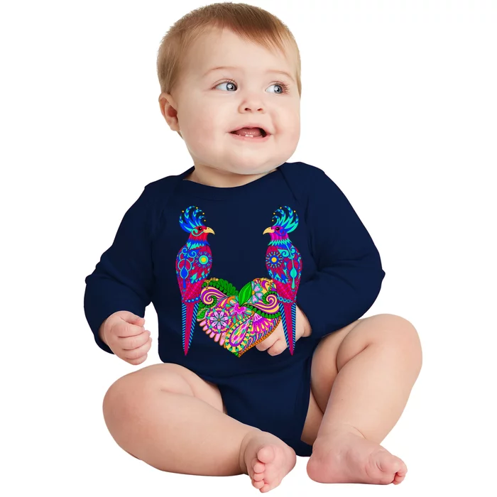 Colorful Jungle Birds Abstract Heart Baby Long Sleeve Bodysuit