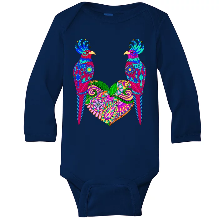 Colorful Jungle Birds Abstract Heart Baby Long Sleeve Bodysuit