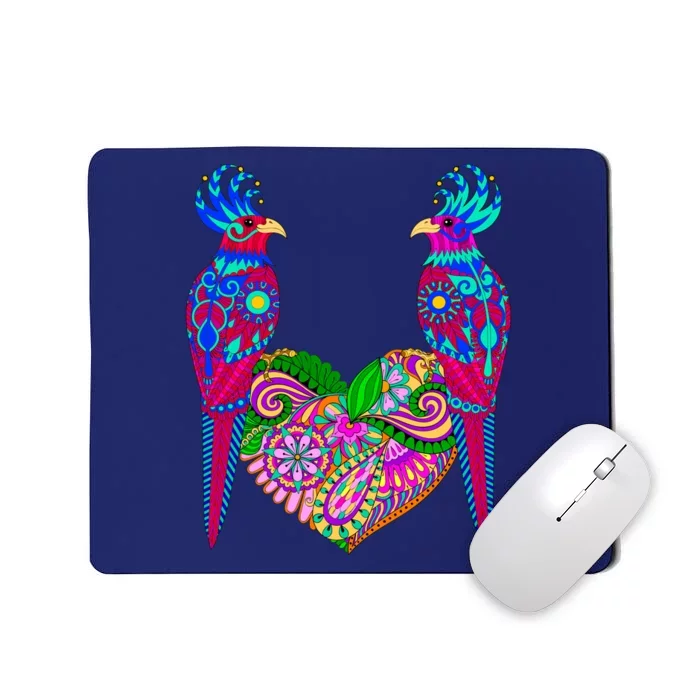 Colorful Jungle Birds Abstract Heart Mousepad