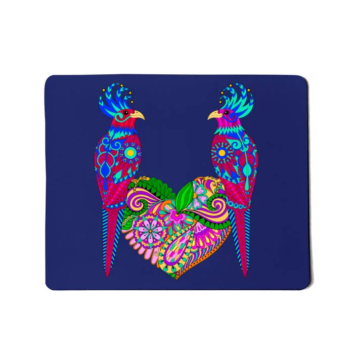 Colorful Jungle Birds Abstract Heart Mousepad